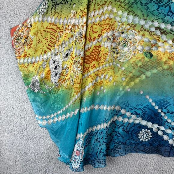 Aris A Silk Top Large Sheer Boho Artsy Gauzy Beaded Embellished Colorful USA - Picture 3 of 11
